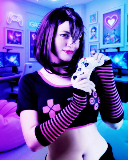 Anime eSports Gaming Style Crop Top with Low Rise Shorts Cosplay Costume Set