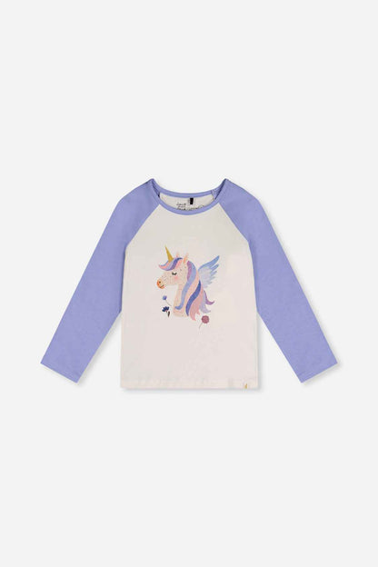 Raglan Organic Cotton T-Shirt Violet And Off-White