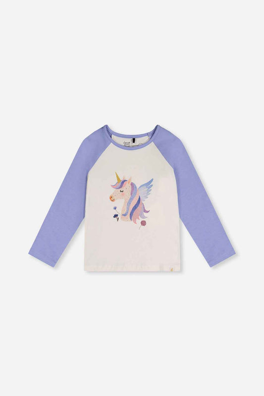 Raglan Organic Cotton T-Shirt Violet And Off-White