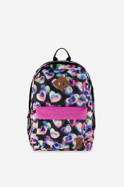 Kids Backpack Black Printed With Hearts