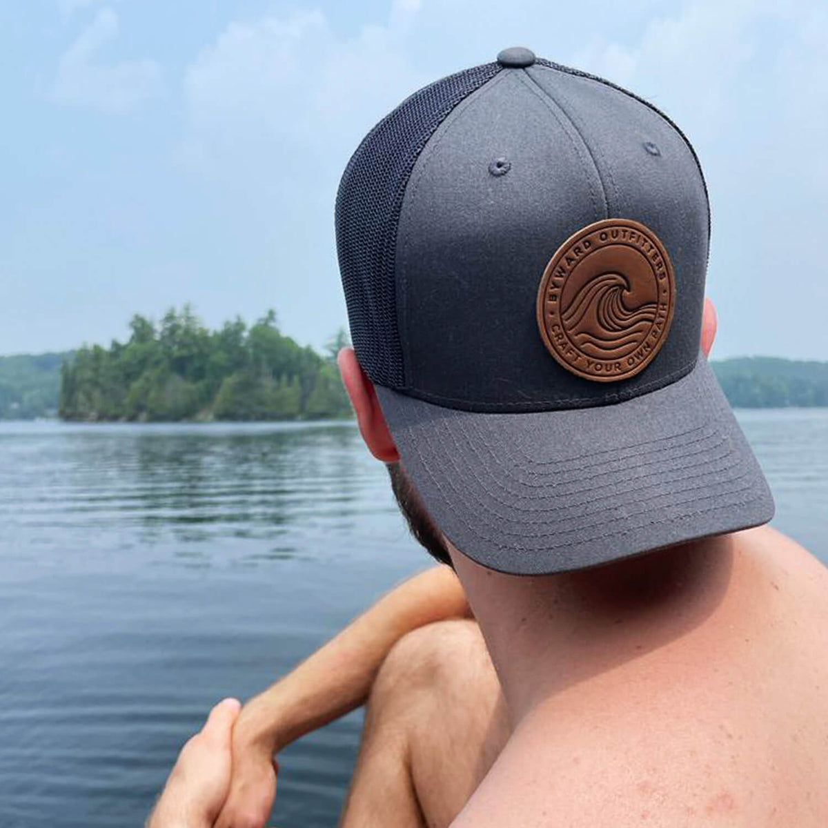 Rolling Wave Leather Patch Trucker Hat
