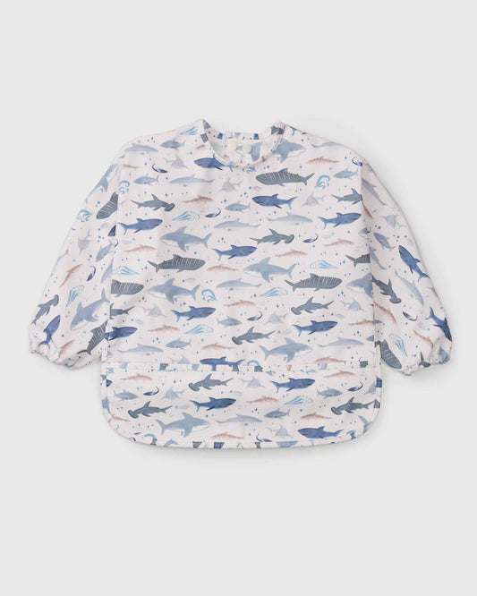 Long Sleeve Bib - Smiley Sharks