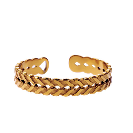 LUCAS Gold: Double Stacked Herringbone Design Textured Ring