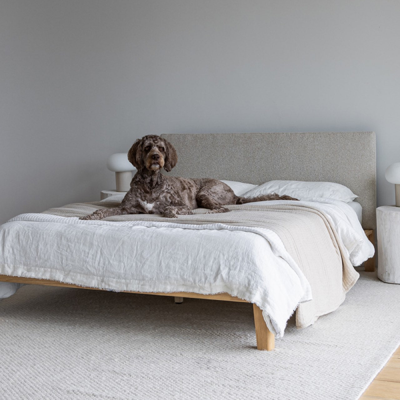 Luna Tool Free Upholstered Double Bed - Beige