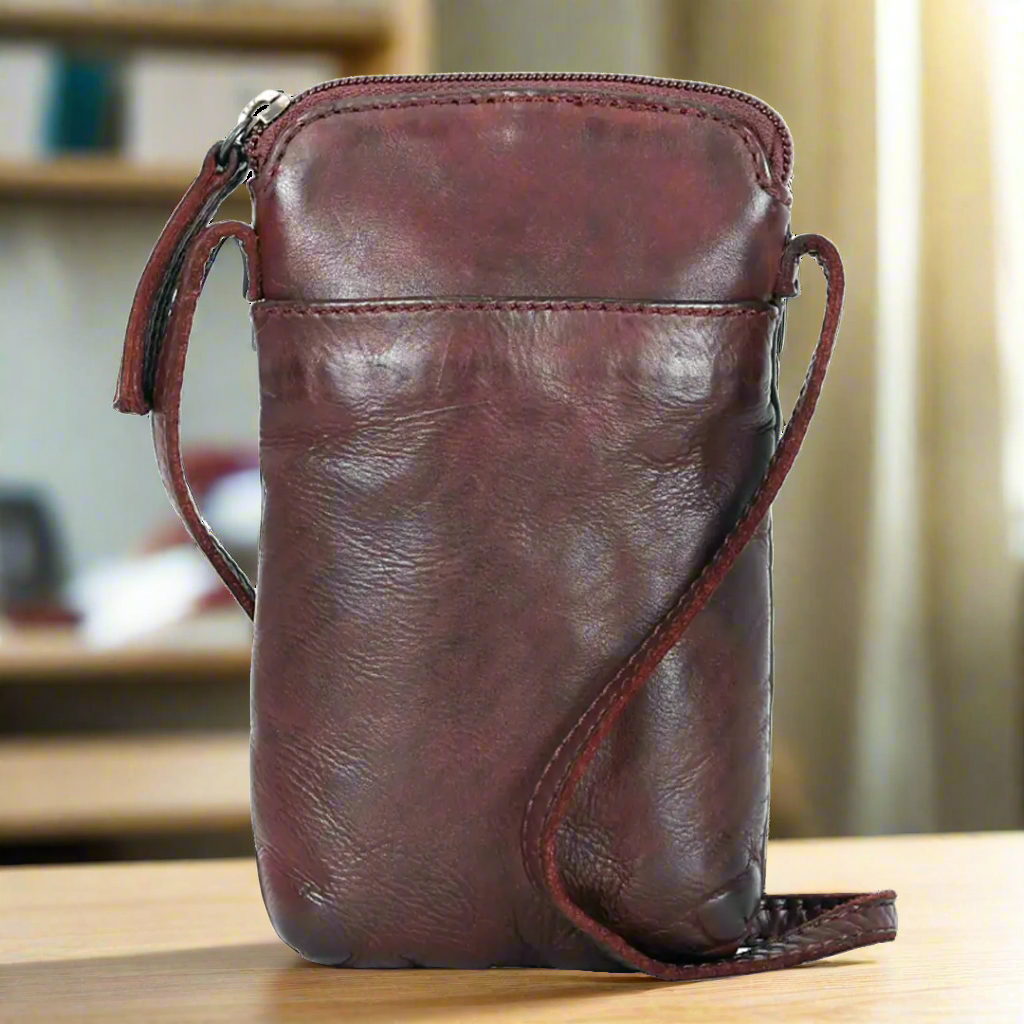 MET Small Leather Crossbody Bag | Compact Phone Bag with Front & Back Pockets