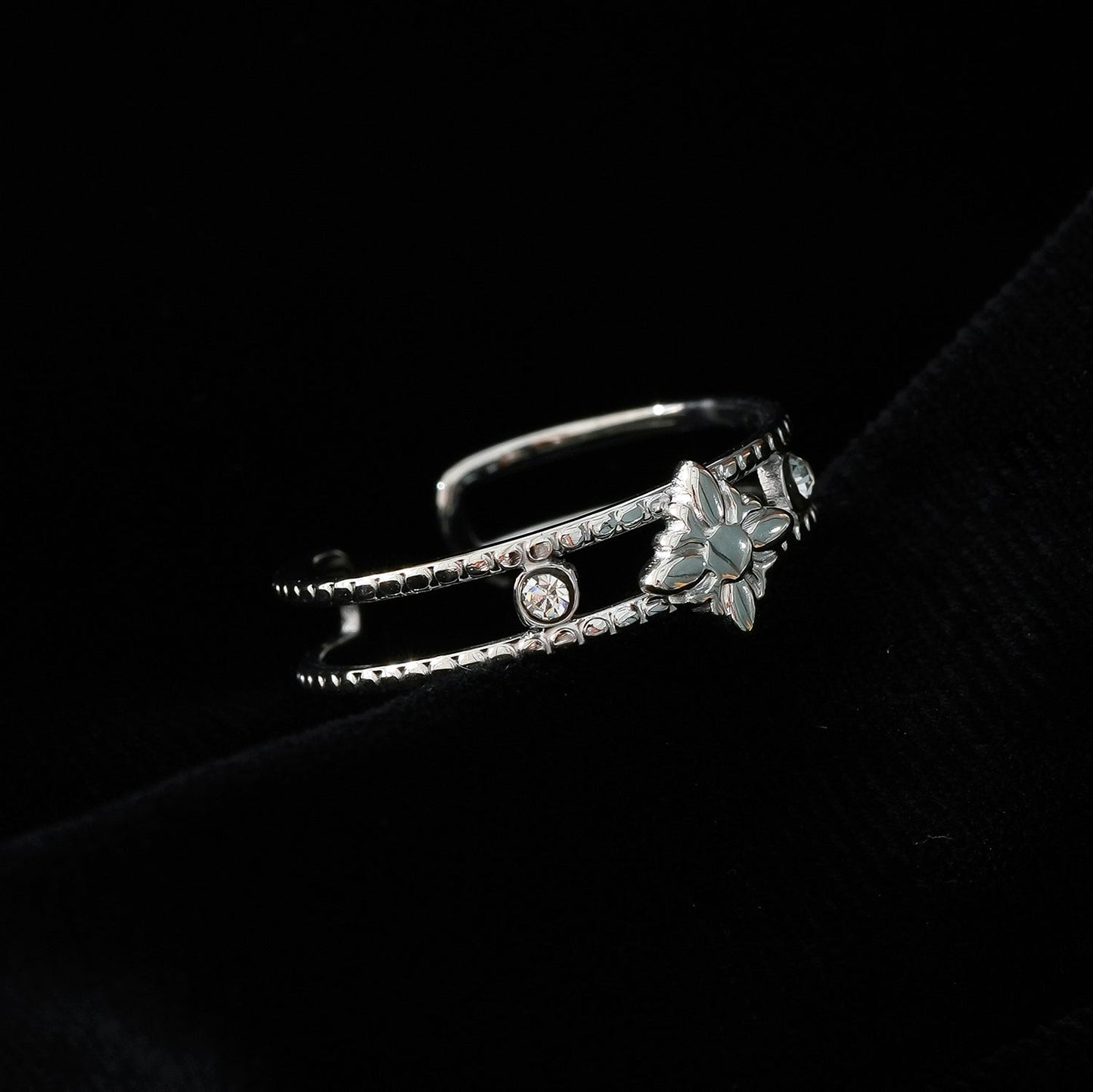 MICHELE White Gold (Silver Toned):  Vintage Inspired Double Stacked Ring.