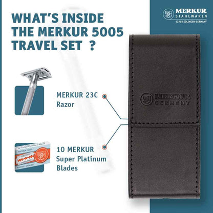 Merkur 23C Safety Razor Travel Set – Black Leather Case and 10 Blades