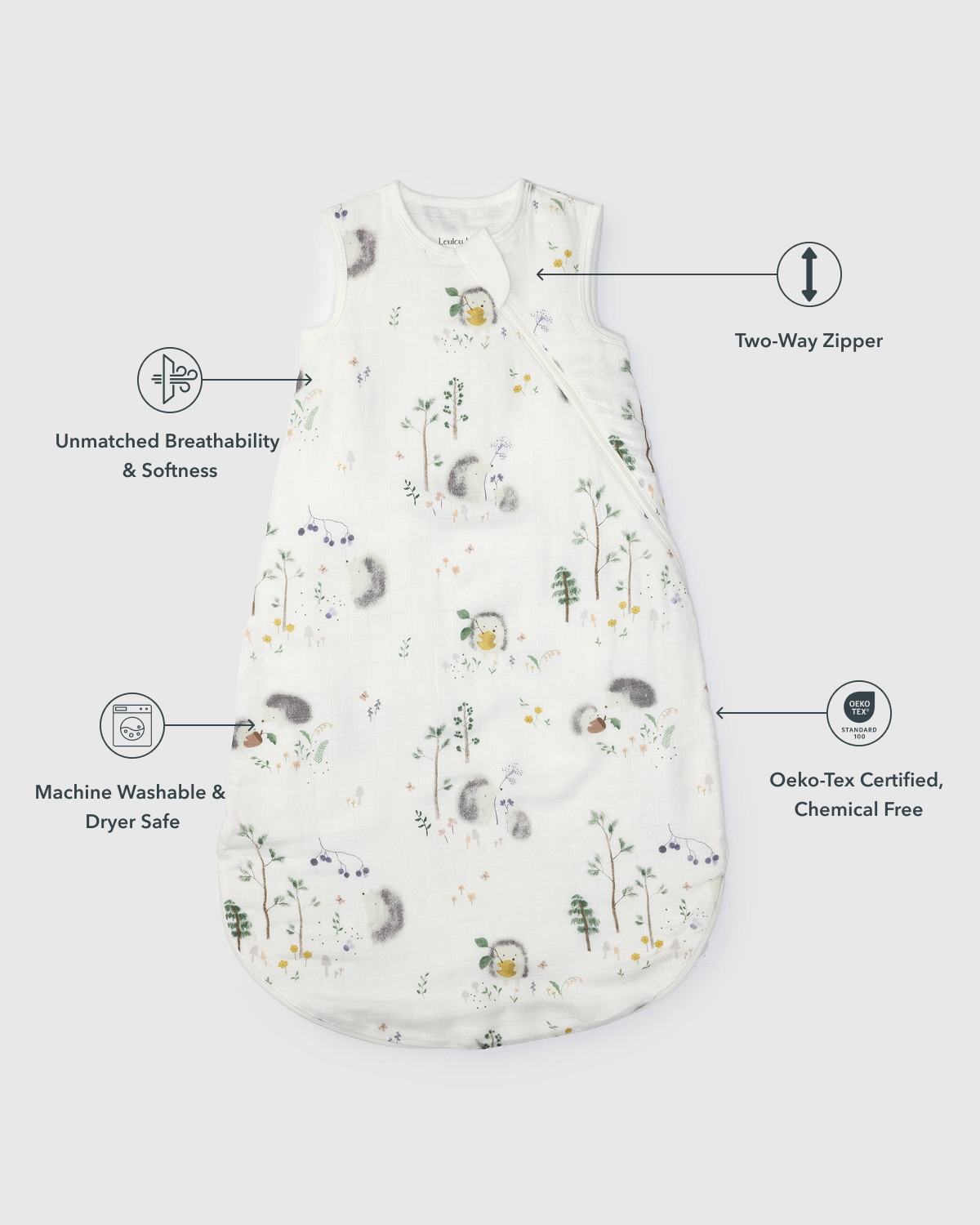 Baby Bamboo Muslin Sleep Sack 0.5 TOG - Hedgehogs