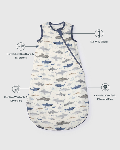 Baby Bamboo Muslin Sleep Sack 0.5 TOG - Smiley Sharks