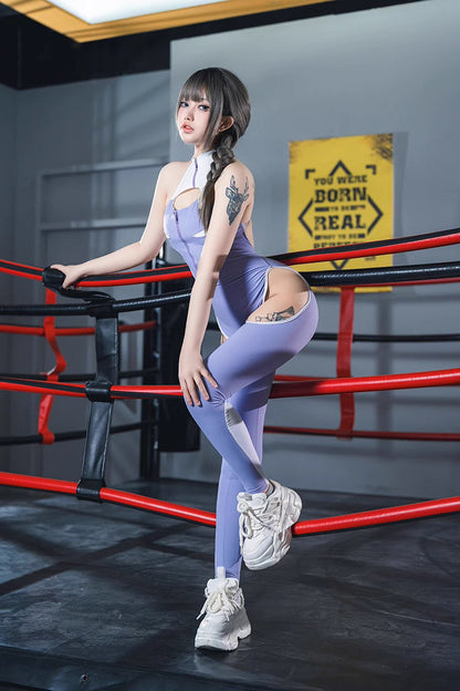Anime Style The Purple Shark Jumpsuit Yoga Pants Full Body Sexy Fitness Activewear