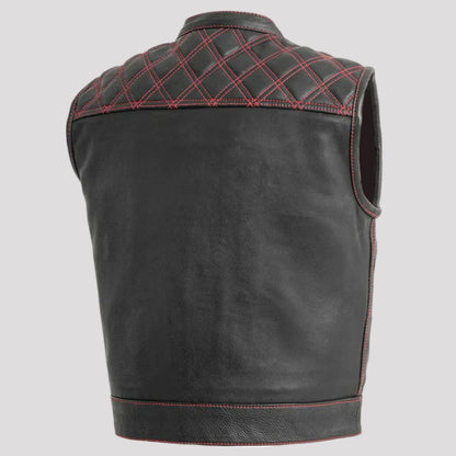 Open Road Men's Upside Leather with Red Stitched Diamonds Vest