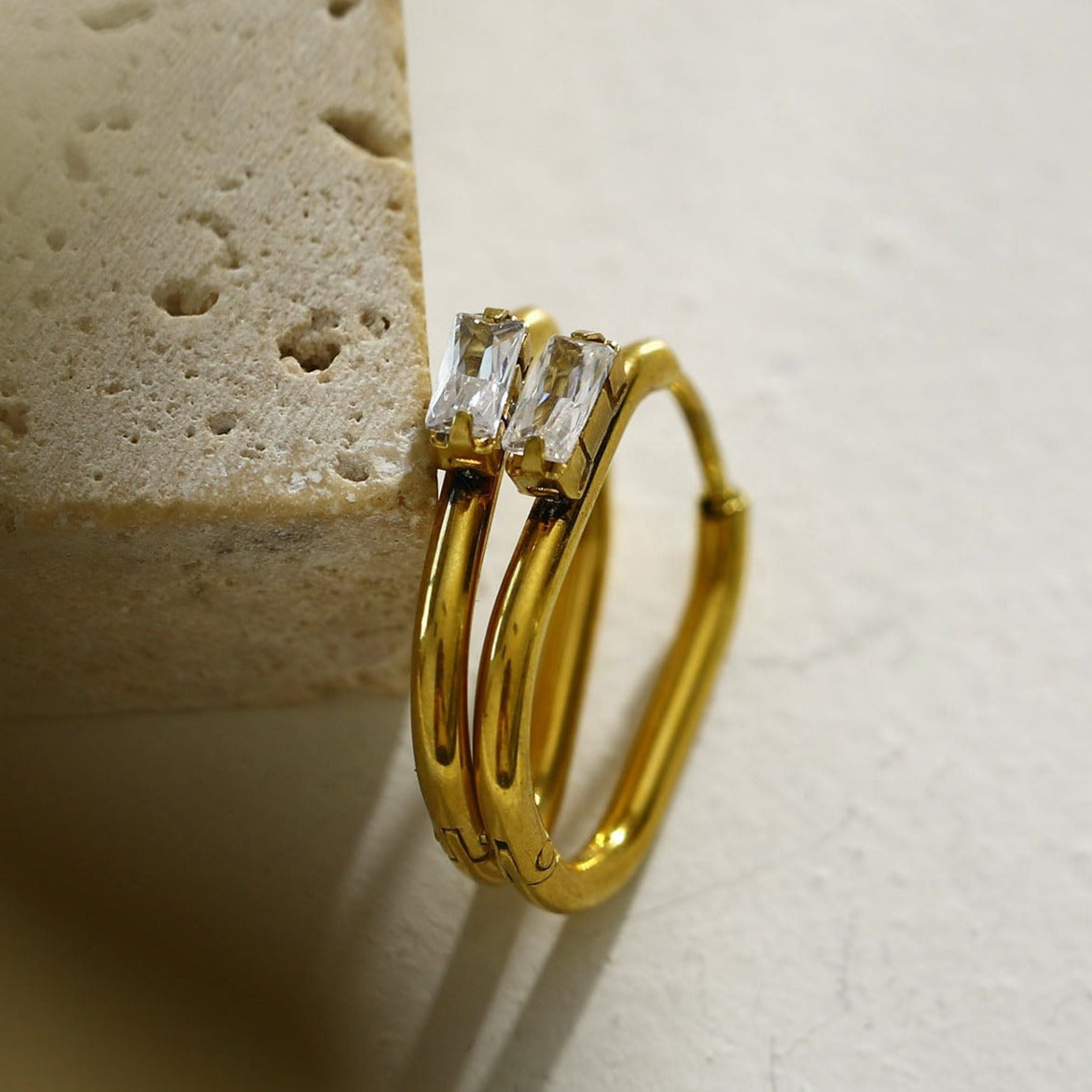 CABE Rectangle Hoops with Solitaire Rectangle Zirconia