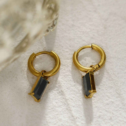 DAYSIA Gold:  Vintage Inspired Encased Black Crystal Drop Earrings