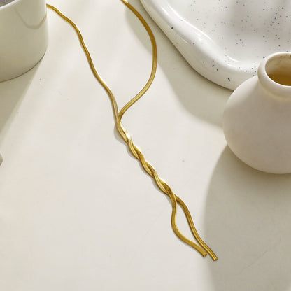 GILMA Snake Skin Textured Intertwined Lariat Chain Necklace