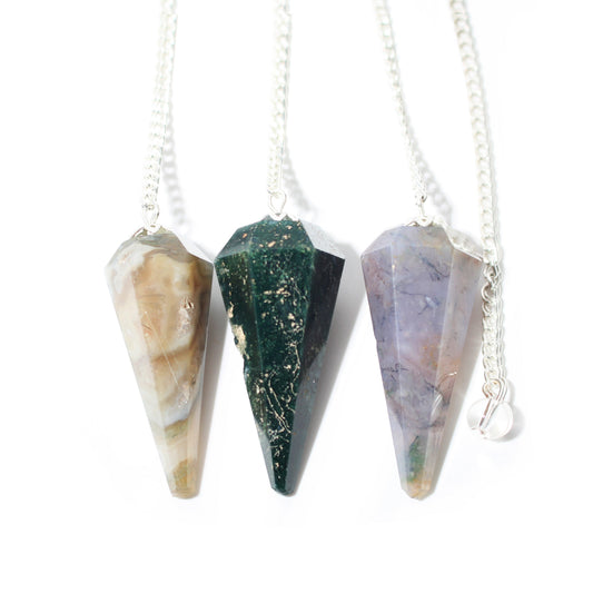 Green Moss Agate Pendulum 6 Facet & Bead - 3 Pack