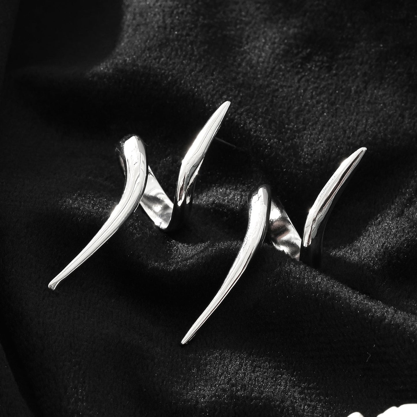 PORTNA Silver (White Gold): Sculptural Serpent Curve Earrings