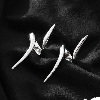 PORTNA Silver (White Gold): Sculptural Serpent Curve Earrings