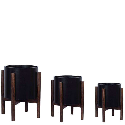 Rica - Mid-Century Modern Plant Stand With Black Planter (Multiple Sizes)