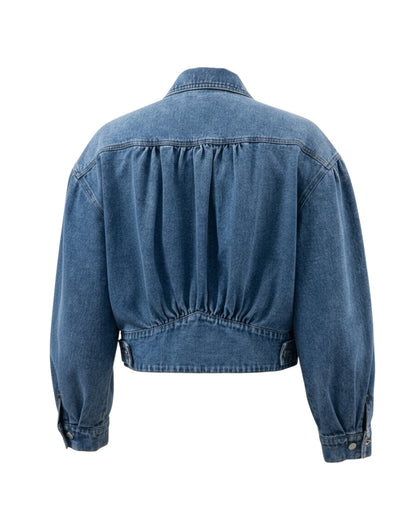 Roxanne - Women’s Cropped Pleated Sleeve Jacket Denim