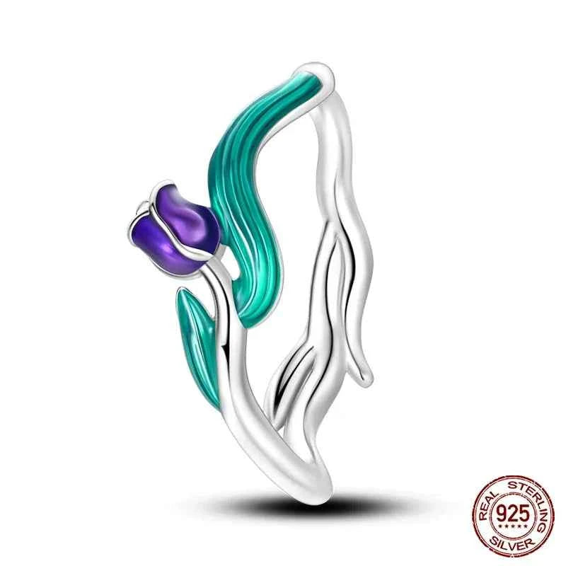 925 Sterling Silver Enamel Tulip Ring