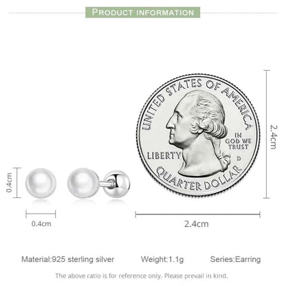 Charm And Elegance: 925 Sterling Silver Pearl Beads Screw Stud Earrings