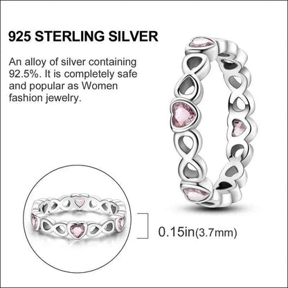 925 Sterling Silver Pink CZ Infinity Heart Ring