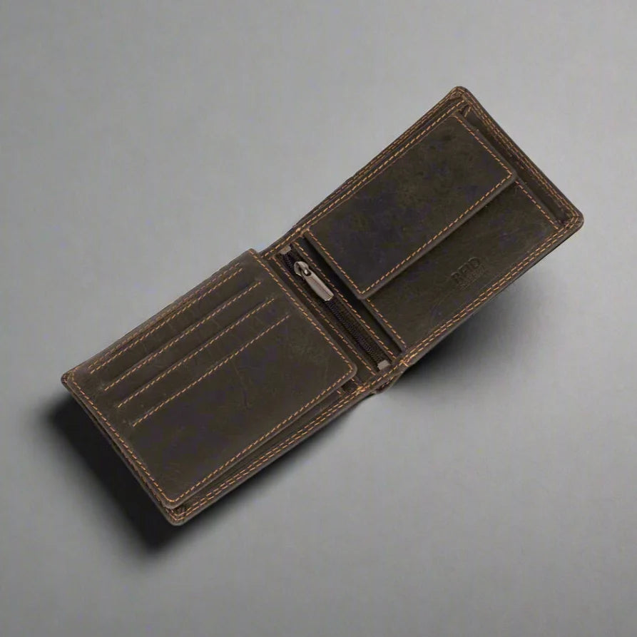 Greenwood Leather Men's Wallet. RFID-Blocking Oil Pull-Up Leather