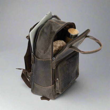 Greenwood Leather Backpack with Reinforced Laptop and Tablet Compartments