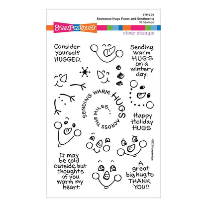 Snowman Hugs Faces & Sentiments Clear Stamp Set from the Holiday Hugs Collection by Stampendous
