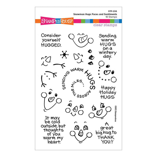 Snowman Hugs Faces & Sentiments Clear Stamp Set from the Holiday Hugs Collection by Stampendous