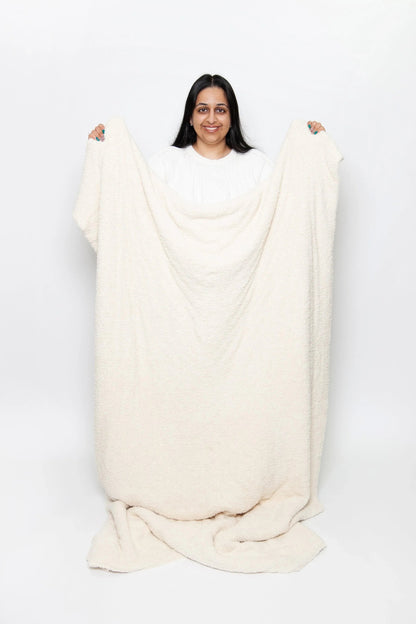 Cream Solid Double Layered Print Extended Throw