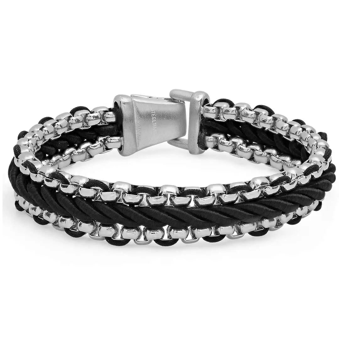 Steeltime Black Cord Twist Bracelet