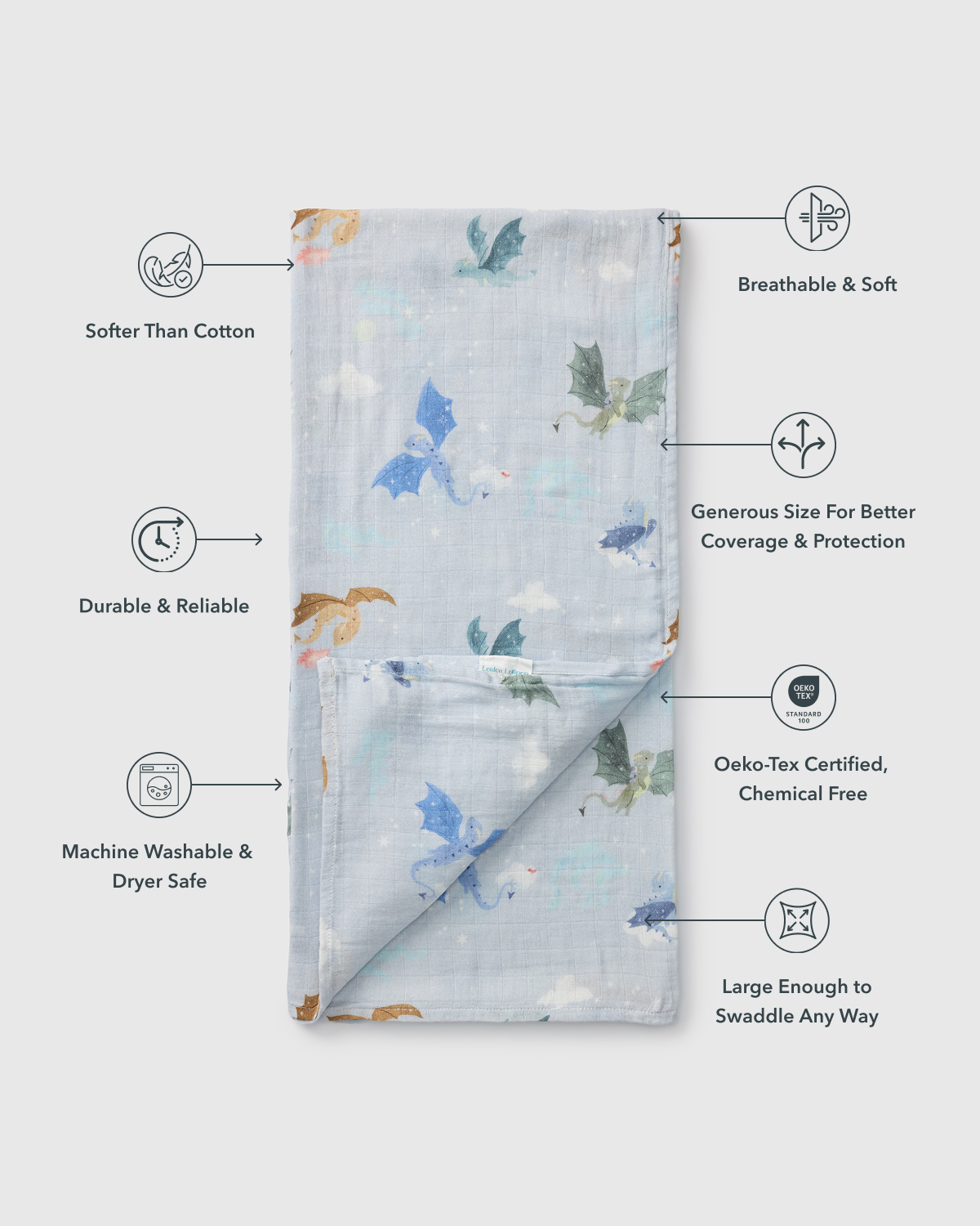 Baby Muslin Swaddle in Tanboocel® Bamboo Viscose - Magical Dragons