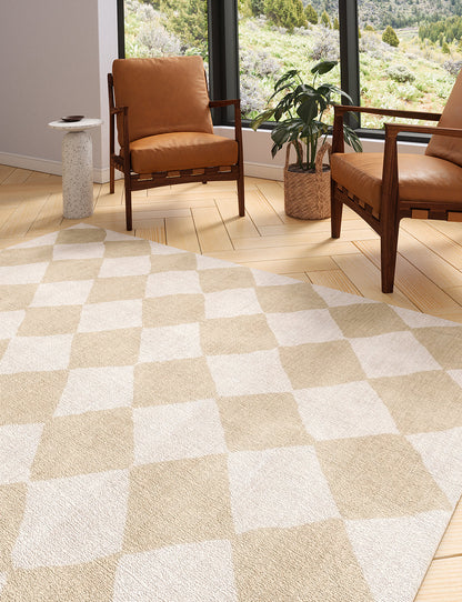 Trestres Karierter Teppich Natur & Elfenbein
