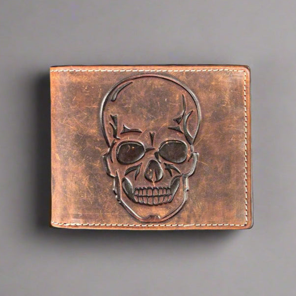 Men’s Skull Embossed Bifold Leather Wallet