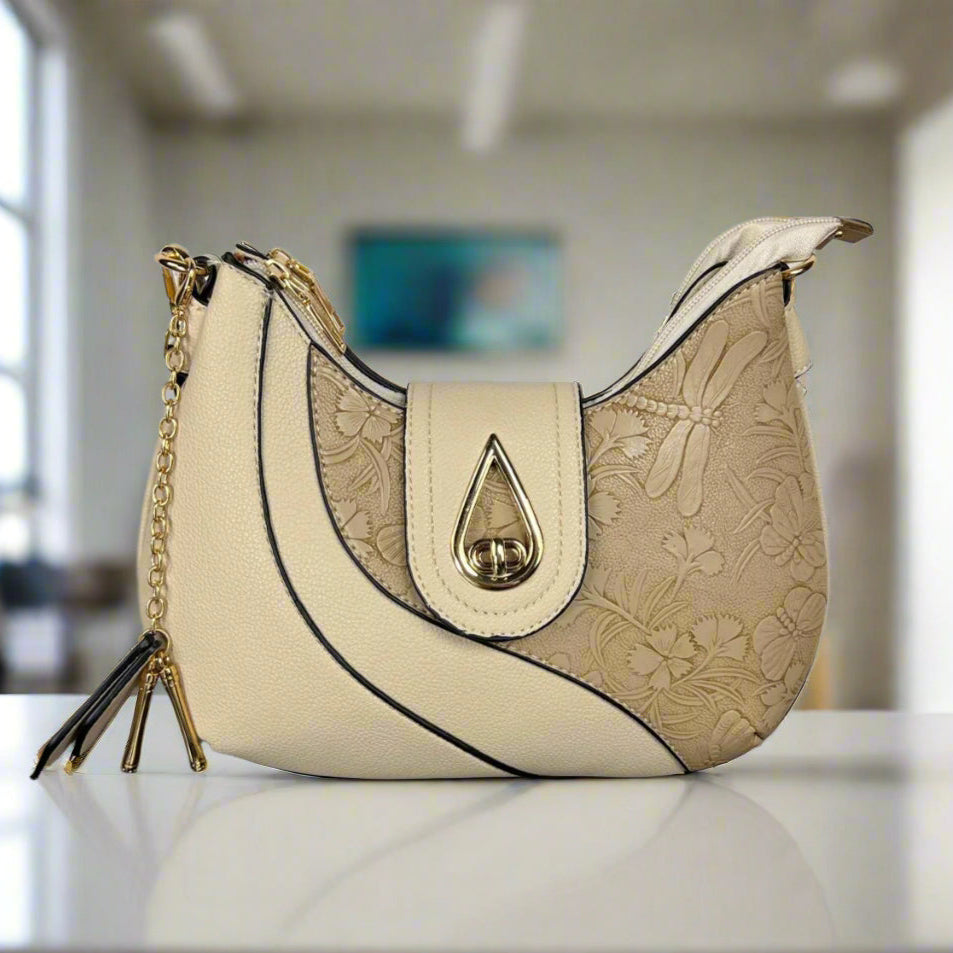 Temptation Italy Faux Leather Small Shoulder Bag with Dragonfly and Flowers