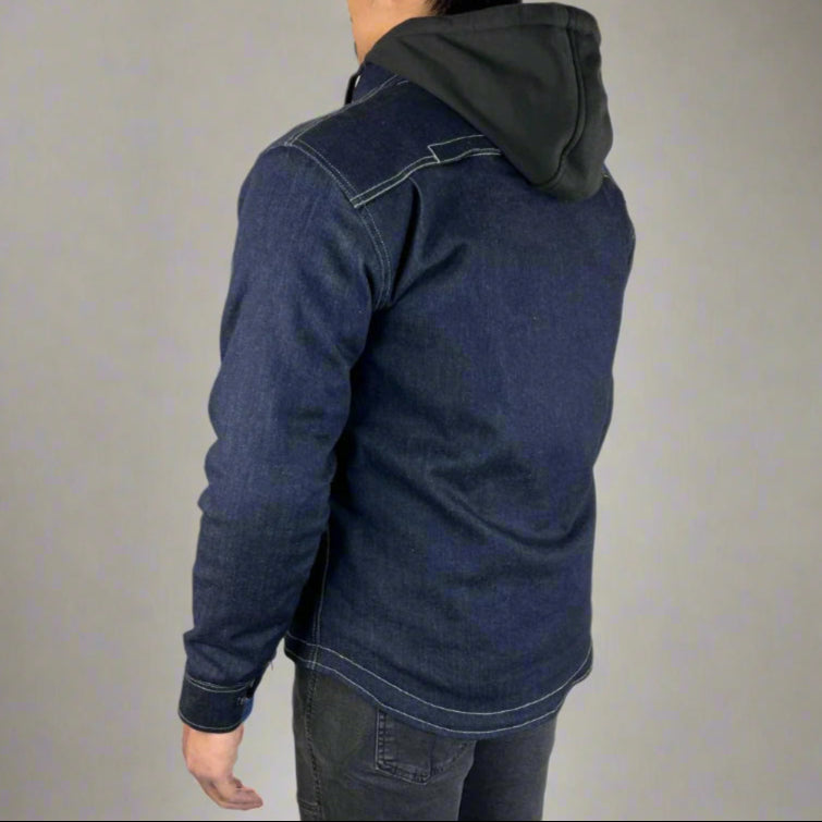 Men’s Armored Denim Shirt with Removable Hoodie