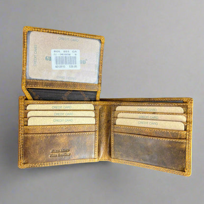 Greenwood Men's Leather Bifold Wallet. Premium RFID Protection Wallet with Flip Compartment