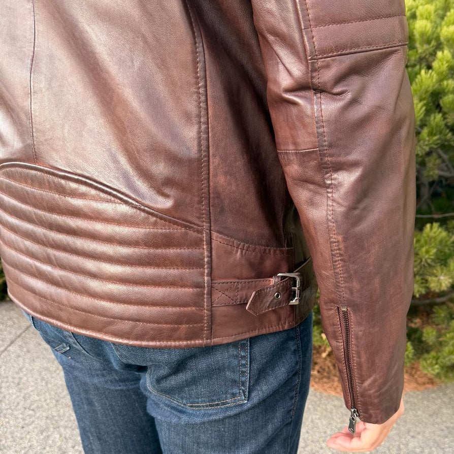 Men's Lamb Leather Jacket with Removable Hoodie