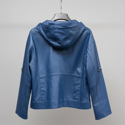 Sporty Women's Lamb Leather Hoodie Jacket
