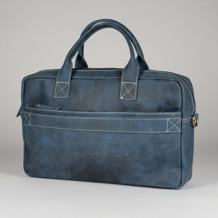Buffalo Leather Laptop Bag 17". Travel Briefcase with Luggage Sleeve
