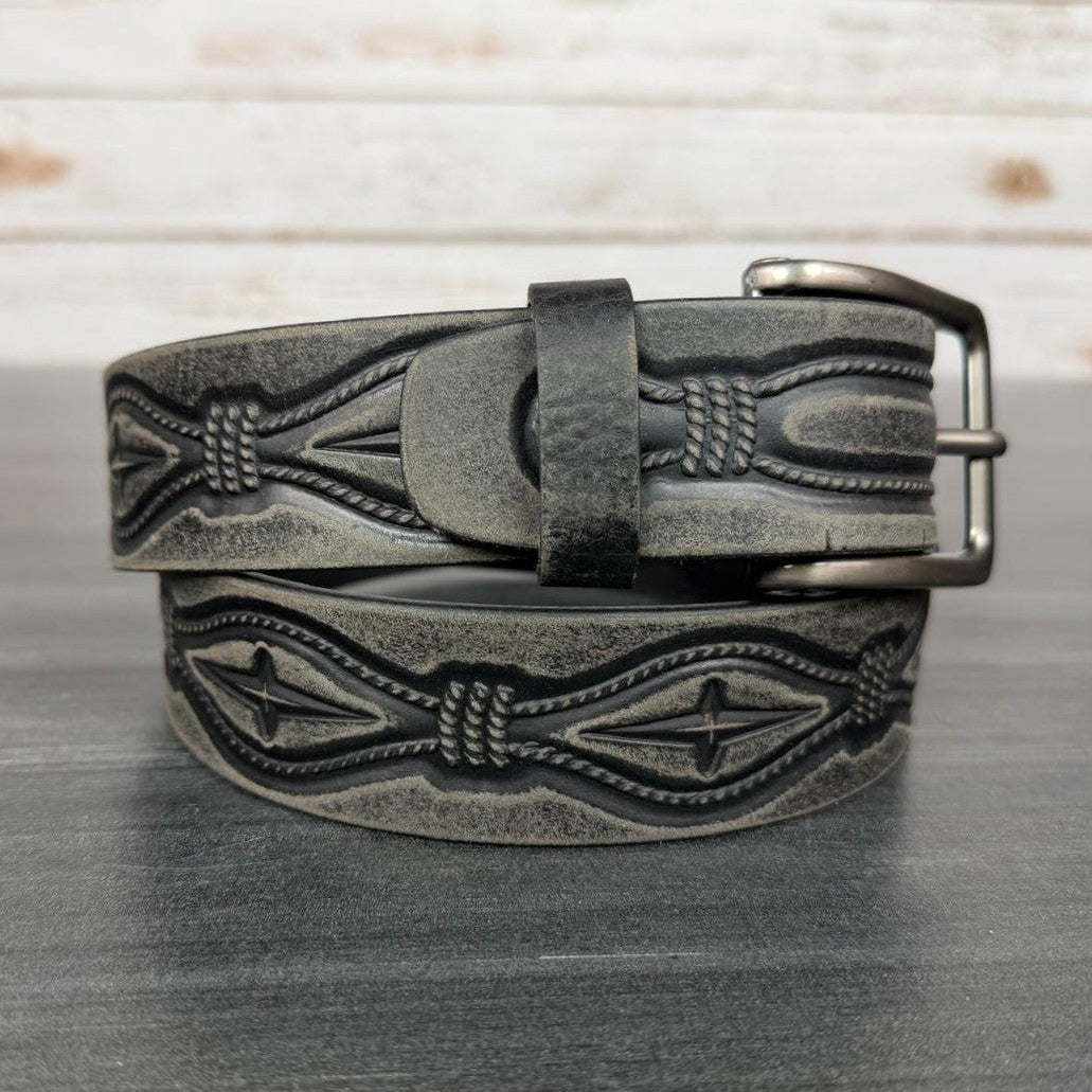 Keldon Men's Grain Leather Embossed Belt with Removable Buckle