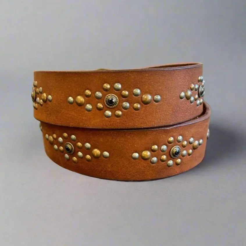 Women's Full Grain Leather Belt with Ornamental Stud Pattern
