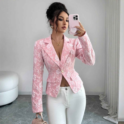 Women’s Embroidered Patchwork Blazer – Casual Lapel Single-Breasted Fashion Jacket