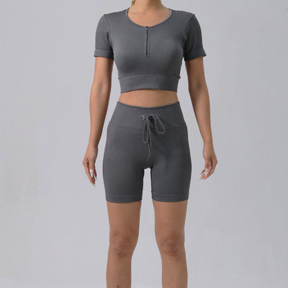 Running Training Padded Bra & Yoga Outfit Set – Quick-Dry Ribbed Activewear for Women