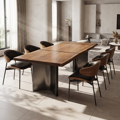 Aero Curve Walnut & Leather Dining Set with 6 Chairs
