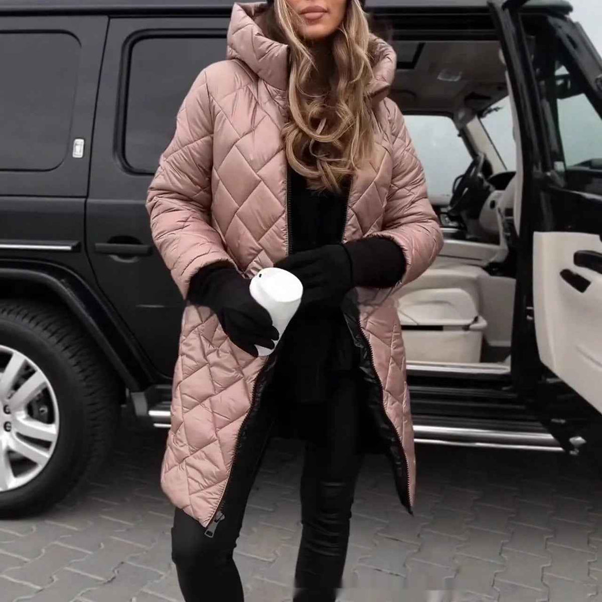 Women's Hooded Zip-Up Long Casual Cotton Coat