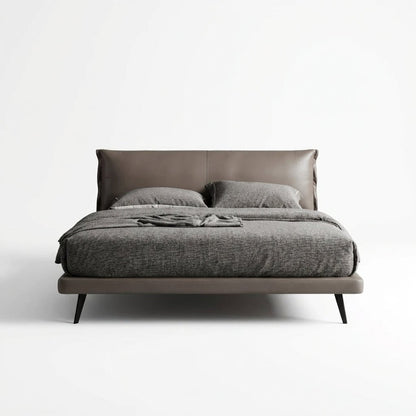 Aries Minimalist Brown Faux Leather Bed
