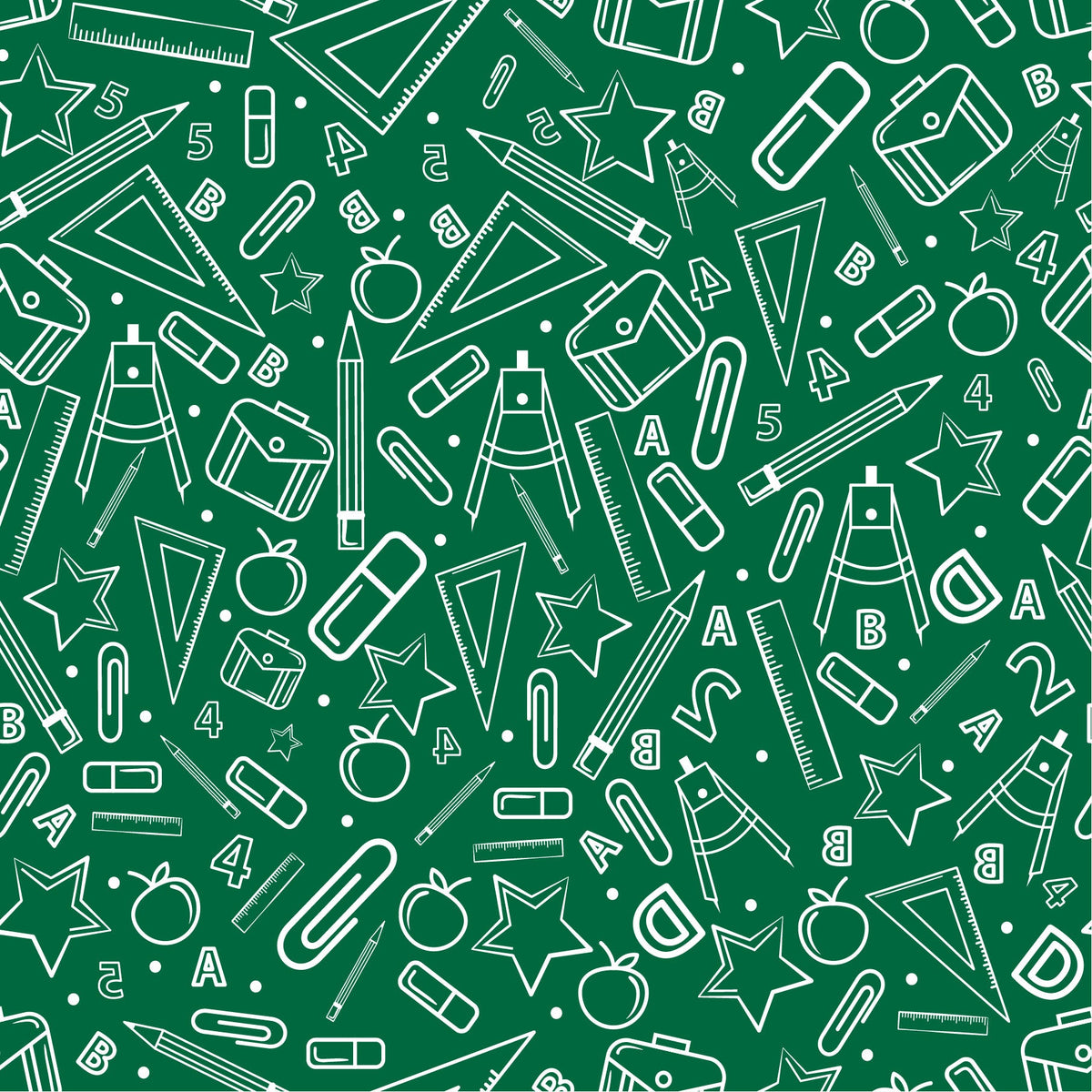 Back to School - School Supplies with Green background pattern Adhesive Vinyl