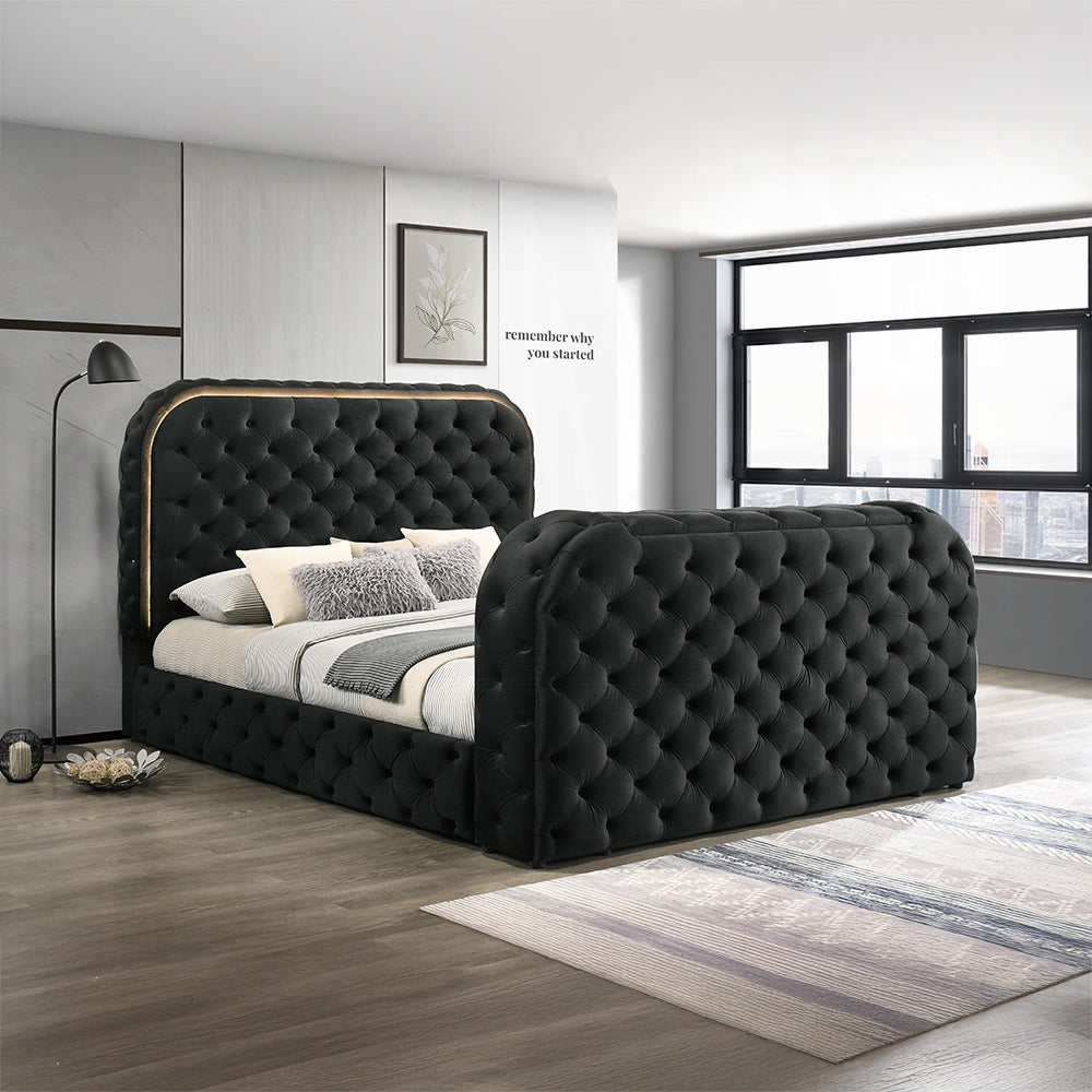 Tagus Smart Platform Bed with LED/ Fireplace/ TV Stand - Black